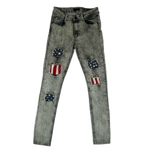 This Is Mine Gray‎ Acid Wash American Flag Distressed Skinny Jeans Juniors 9